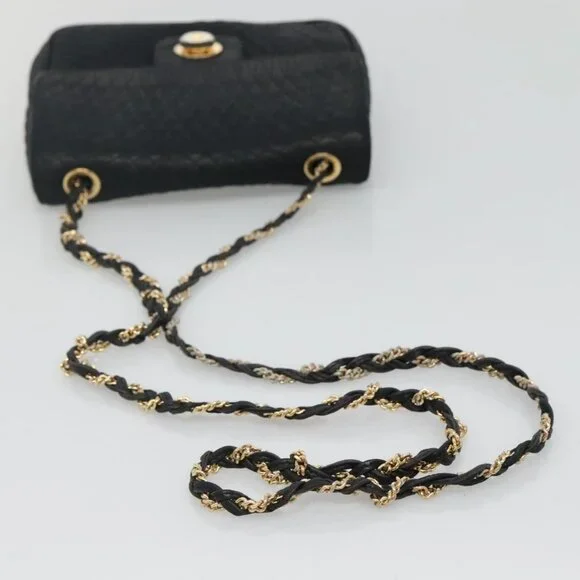 Authentic BALLY Chain Shoulder Bag Leather Black Gold - Picture 14 of 16